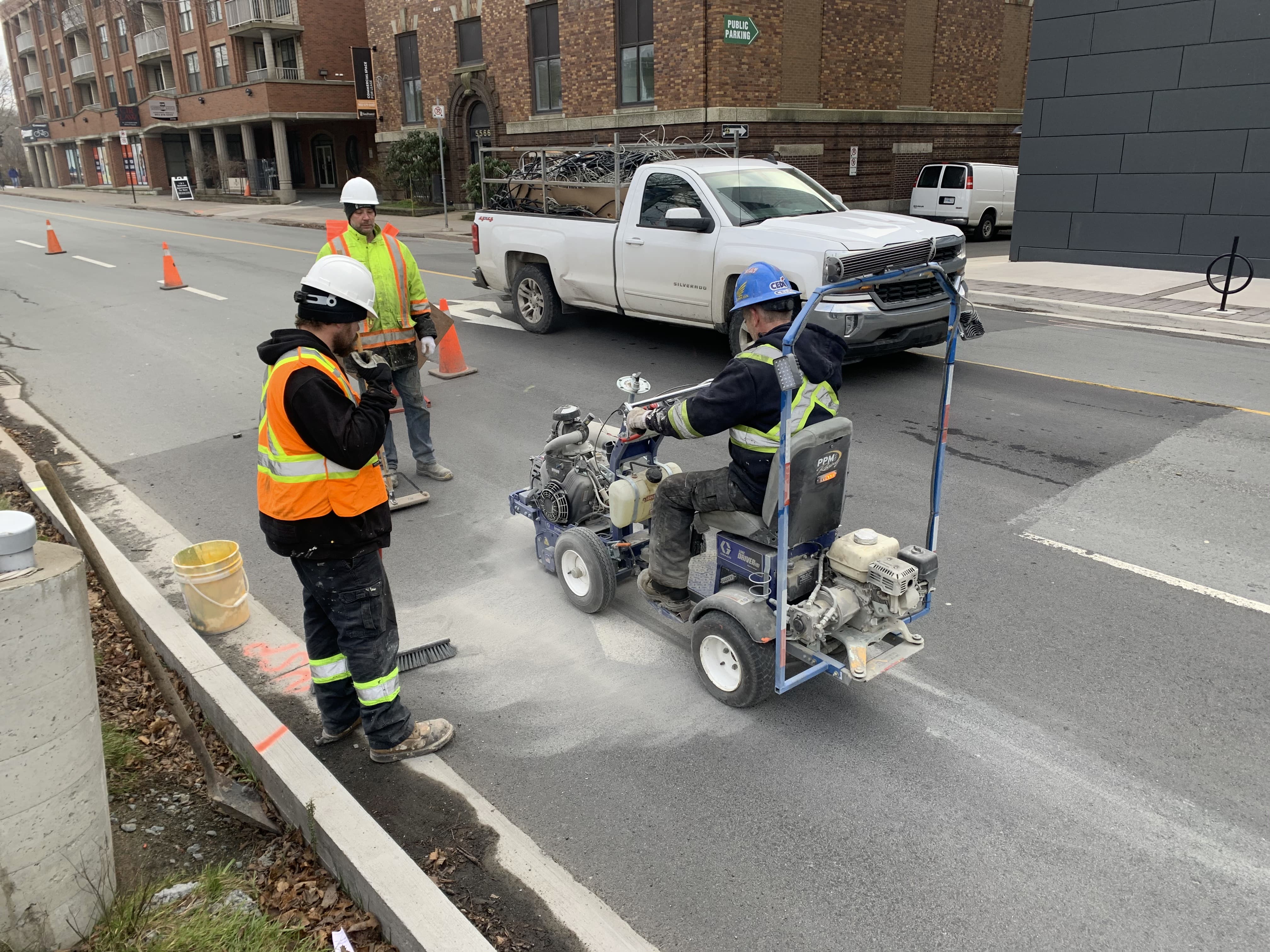 Pavement marking crew at work