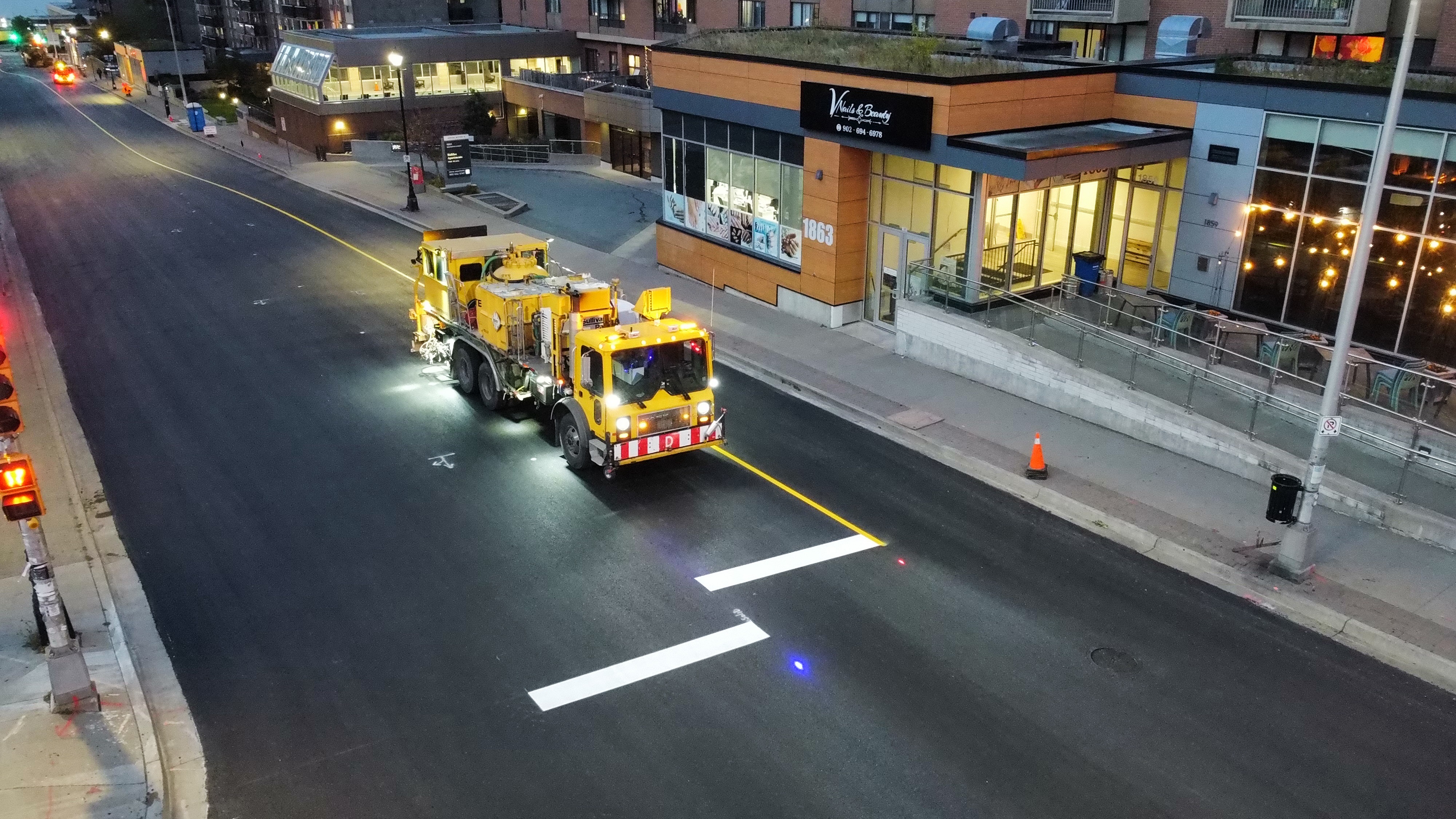 Pavement marking truck painting road